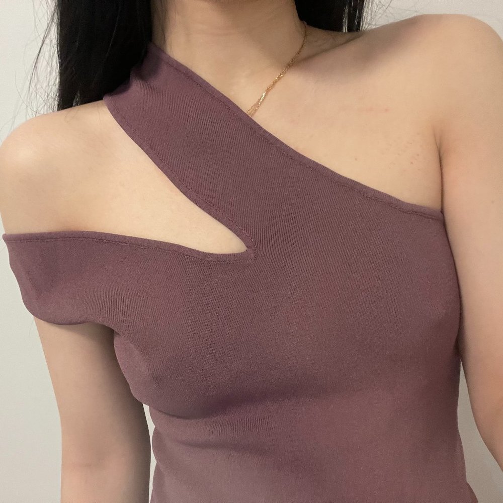 Nanushka Asymmetrical One-Shoulder Mauve Top